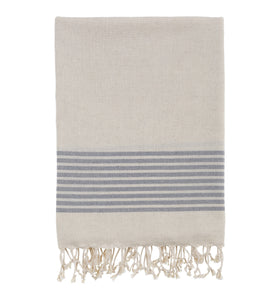 Bello Turkish Beach Towel Nine Stripes Linen Dark Grey Peshtemal, 39 x 66.9 Inch