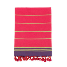 Bello Turkish Beach Towel, Cocoon Red & Green, Handwoven Peshtemal, 39 x 66.9 In