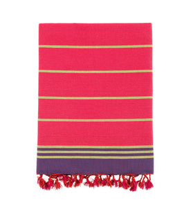 Bello Turkish Beach Towel, Cocoon Red & Green, Handwoven Peshtemal, 39 x 66.9 In