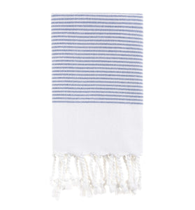 Bello Turkish Beach Towel, Blue Millefeuille, Handwoven Peshtemal, 15.75 x 37 In.