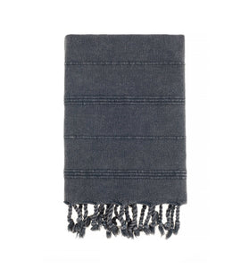 Bello Turkish Beach Towel, Anthracite Stonewashed Peskir Peshtemal, 15.75 x 37 In