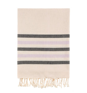 Bello Turkish Towel Five Stripe Lilack & Black Handwoven Peshtemal, 39 x 66.9 In