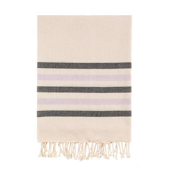 Bello Turkish Towel Five Stripe Lilack & Black Handwoven Peshtemal, 39 x 66.9 In
