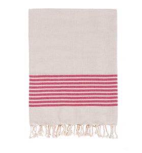 Bello Turkish Towel Nine Stripes Linen Red Handwoven Peshtemal, 39 x 66.9 Inches