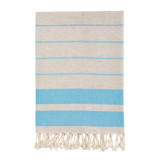 Bello Turkish Beach Towel Odel Linen Turquoise Handwoven Peshtemal, 39 x 66.9 In