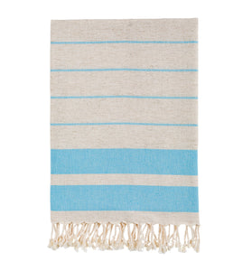 Bello Turkish Beach Towel Odel Linen Turquoise Handwoven Peshtemal, 39 x 66.9 In