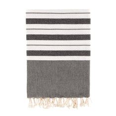Bello Turkish Beach Towel Izmir Hellenic Black Handwoven Peshtemal, 39 x 66.9 In