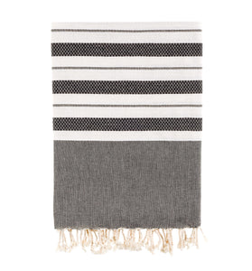 Bello Turkish Beach Towel Izmir Hellenic Black Handwoven Peshtemal, 39 x 66.9 In