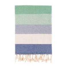 Bello Turkish Beach Towel Rainbow Blue & Green Handwoven Peshtemal, 39 x 66.9 In