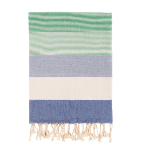 Bello Turkish Beach Towel Rainbow Blue & Green Handwoven Peshtemal, 39 x 66.9 In