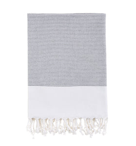 Bello Turkish Beach Towel, Black Millefeuille, Handwoven Peshtemal, 39 x 66.9 In