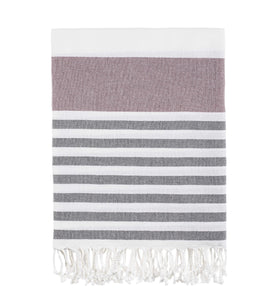 Bello Turkish Towel Ferzan Burgundy Black, Handwoven Peshtemal, 39 x 66.9 Inches