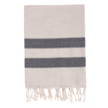 Bello Turkish Beach Towel, Soft Linen Black, Handwoven Peshtemal, 39 x 66.9 In.