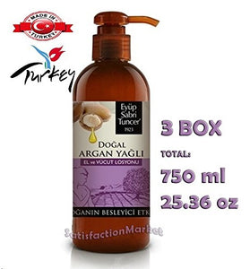 Natural Argan Oil Hand and Body Lotion 250 ml Made in Turkey Eyup Sabri Tuncer (3 Pack)